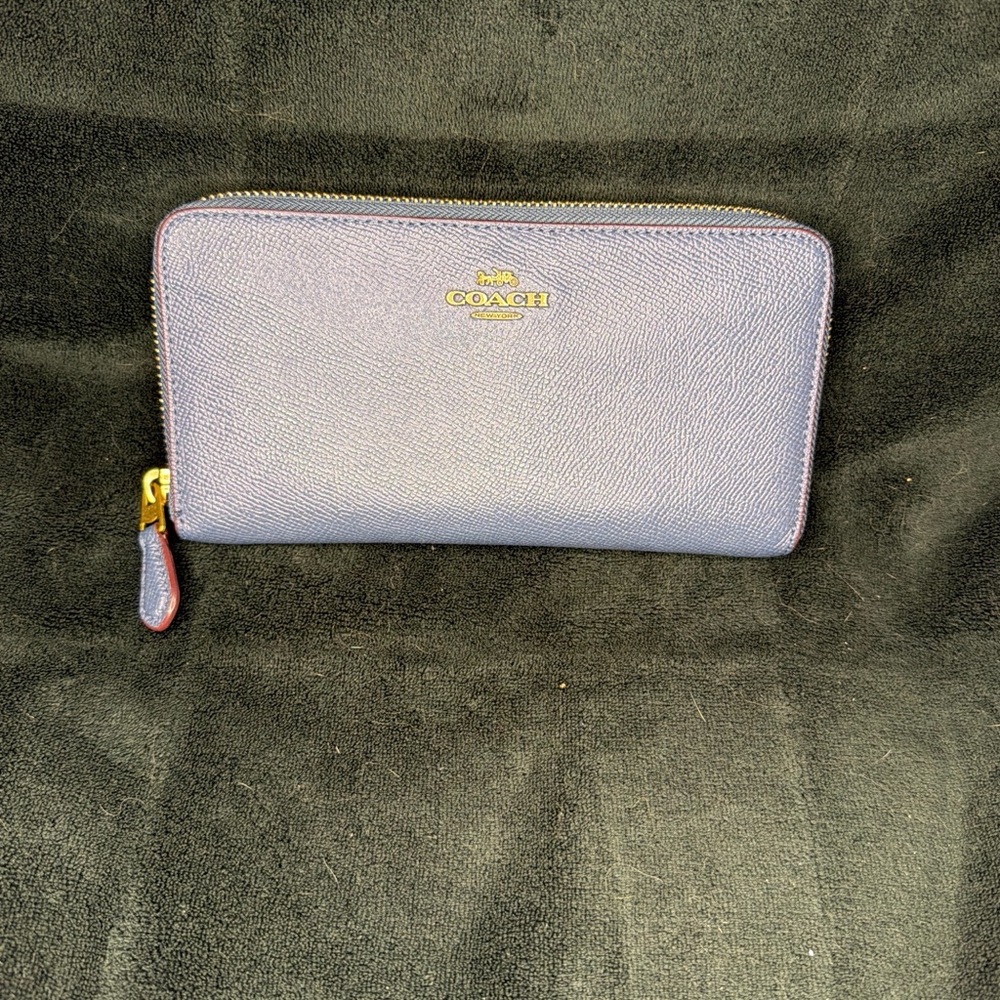 Coach Pebbled Leather Zip Wallet - Turquoise